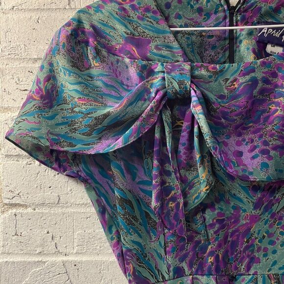 APRIL RAIN 80s does 30s Vintage Flowy Art Deco Midi Dress 4 - Picture 3 of 12